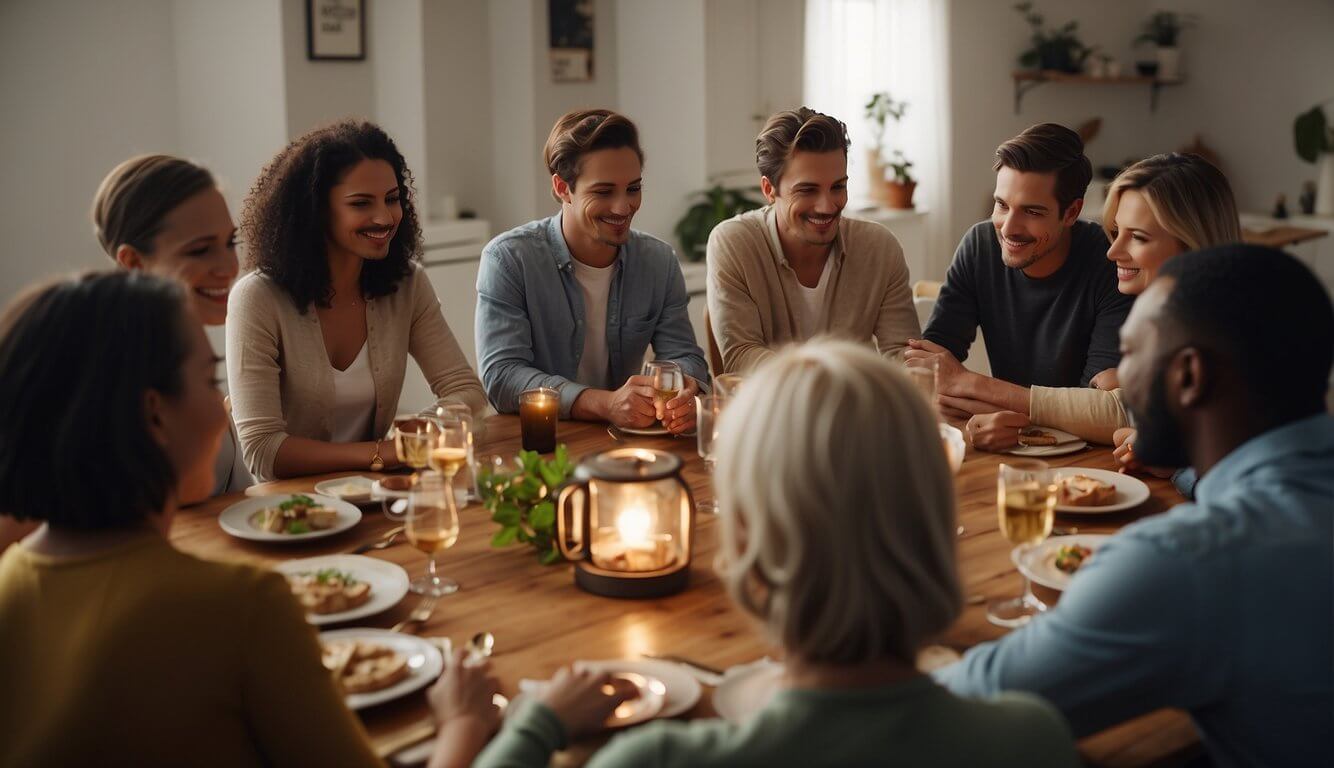 A group of friends and family members gather around a table, discussing and planning strategies to help their loved one cope with insomnia treatment